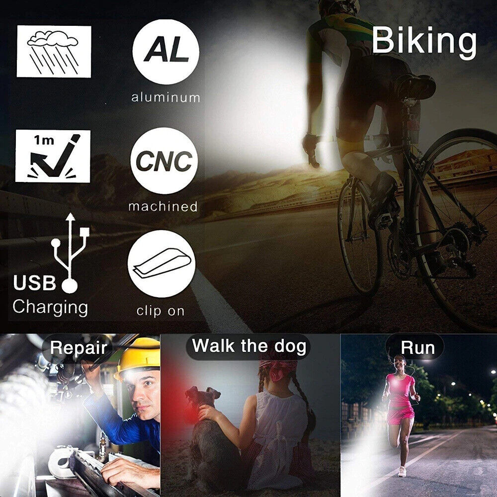 Waterproof Bicycle Bike Front Rear Tail Light Lamp USB Rechargeable Headlight AU