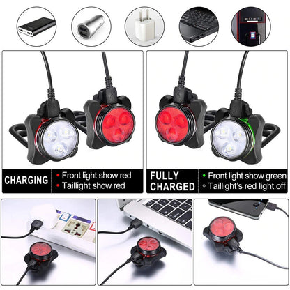 Waterproof Bicycle Bike Front Rear Tail Light Lamp USB Rechargeable Headlight AU