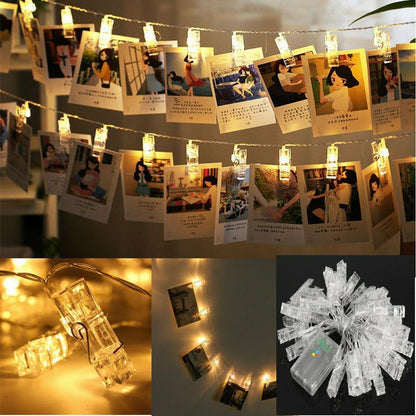 50 LED Hanging Picture Photo Peg Clip Fairy String Lights Wedding Party Decor