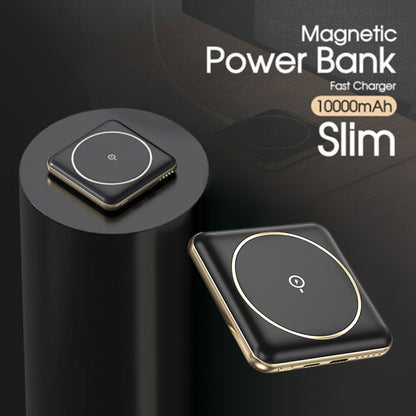 Slim Portable Mini Qi Charger Magnetic Wireless Power Bank 10000mAh NEW Black