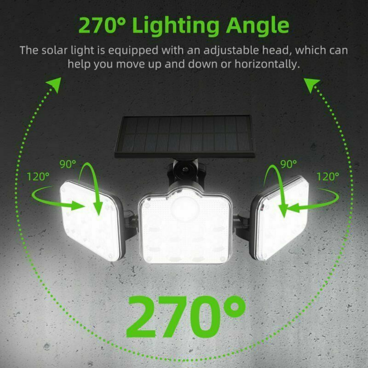 3 Head Solar Motion Sensor Light Outdoor Garden Wall Security Flood Lamp 138 LED, Integrated Type