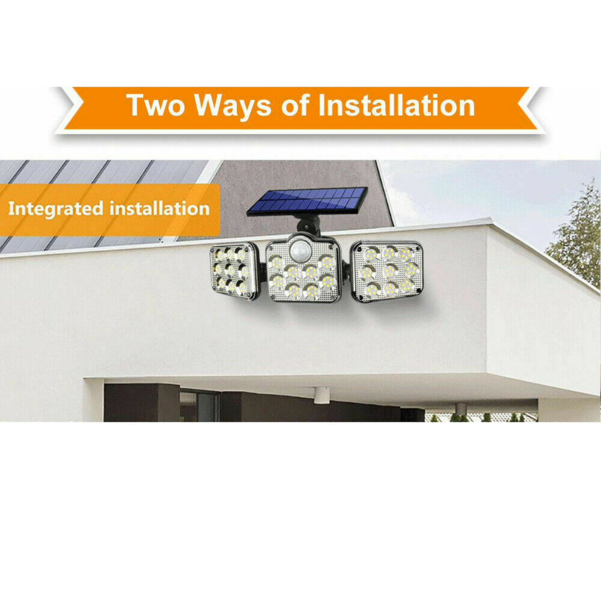 3 Head Solar Motion Sensor Light Outdoor Garden Wall Security Flood Lamp 138 LED, Integrated Type