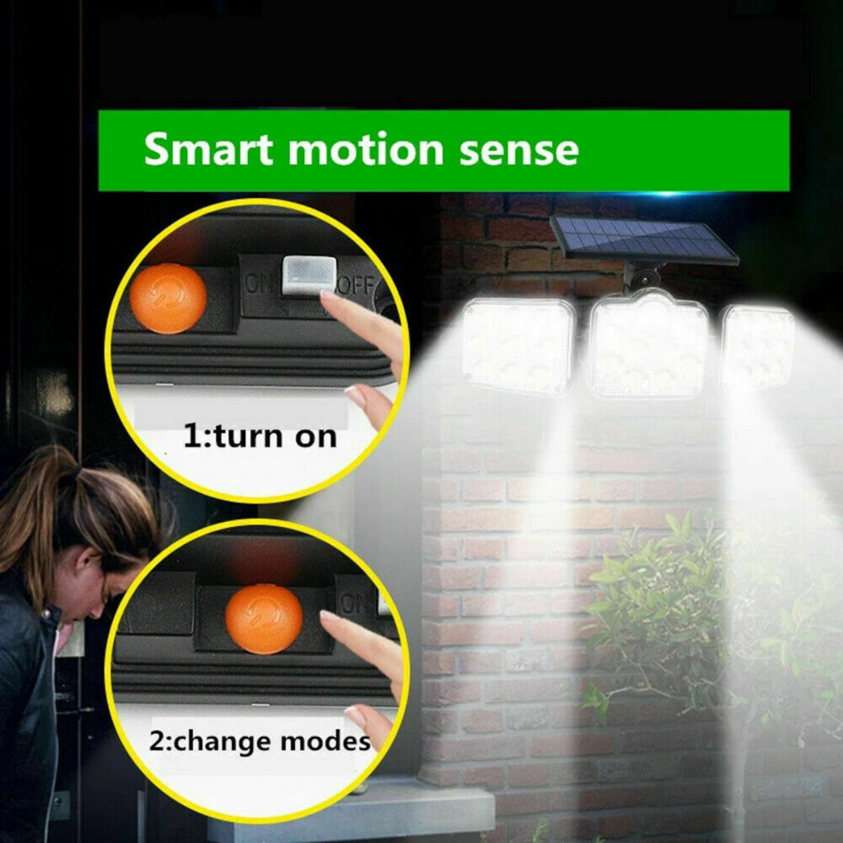 3 Head Solar Motion Sensor Light Outdoor Garden Wall Security Flood Lamp 138 LED, Integrated Type