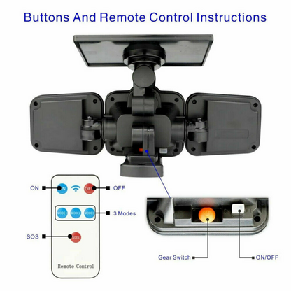 3 Head Solar Motion Sensor Light Outdoor Garden Wall Security Flood Lamp 138 LED, Integrated Type