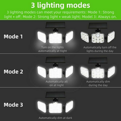 3 Head Solar Motion Sensor Light Outdoor Garden Wall Security Flood Lamp 138 LED, Integrated Type