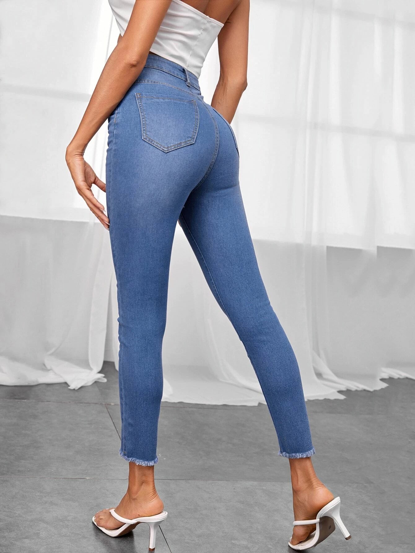 High Waist High Stretch Raw Hem Jeggings