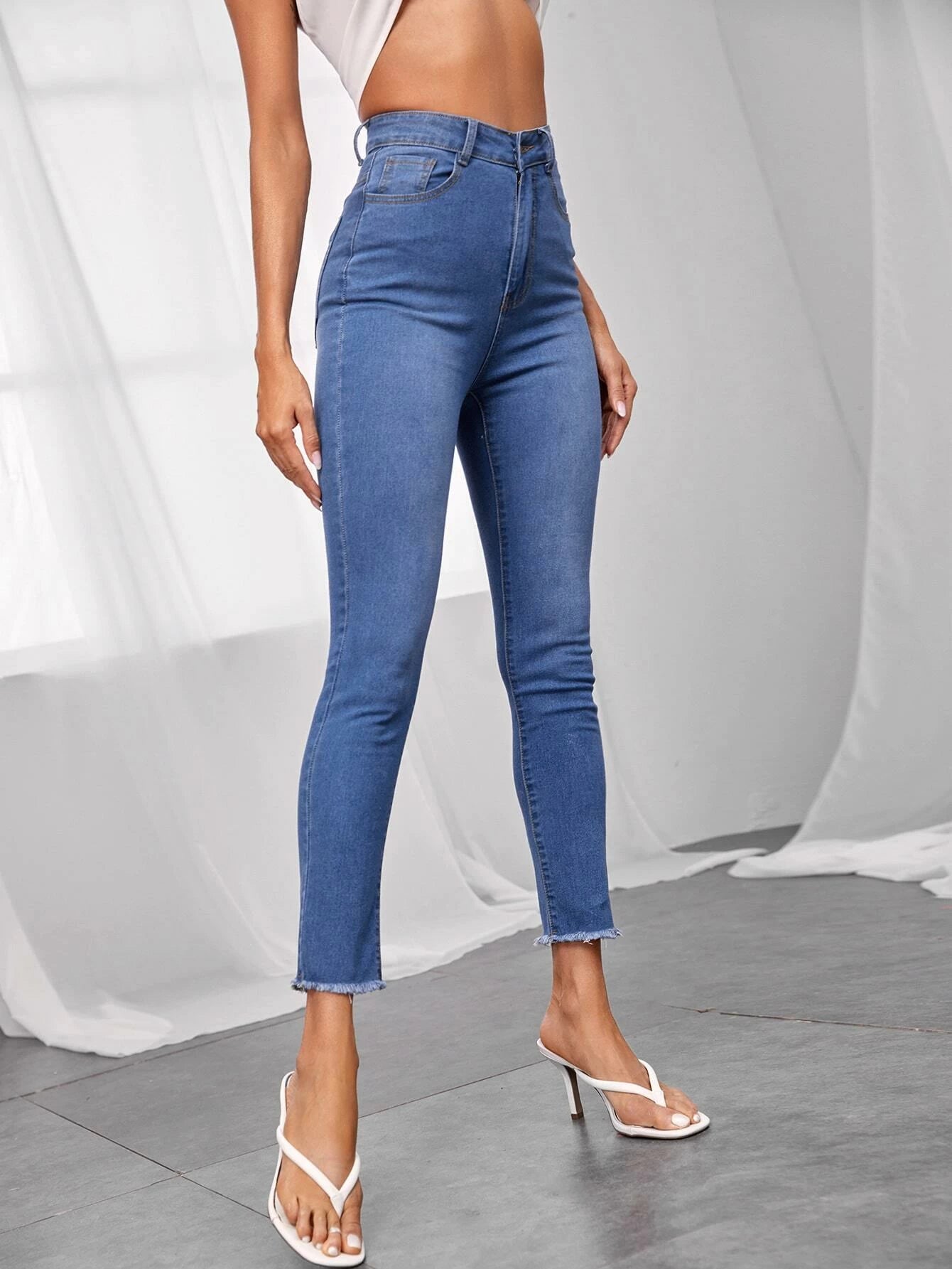 High Waist High Stretch Raw Hem Jeggings