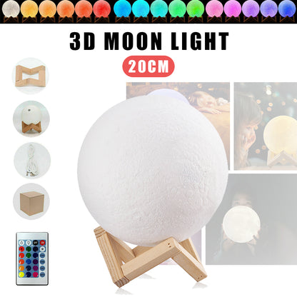 3D Lunar Moon Lamp Dimmable Moonlight LED Night Light Touch Pat Remote, 20cm