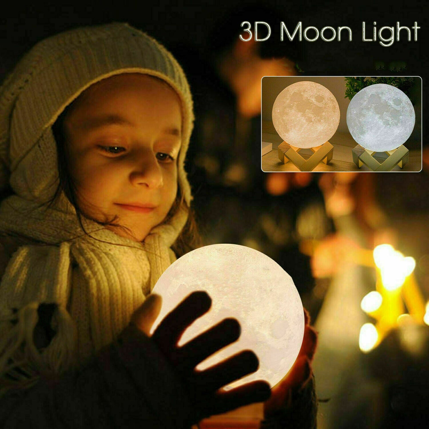 3D Lunar Moon Lamp Dimmable Moonlight LED Night Light Touch Pat Remote, 20cm