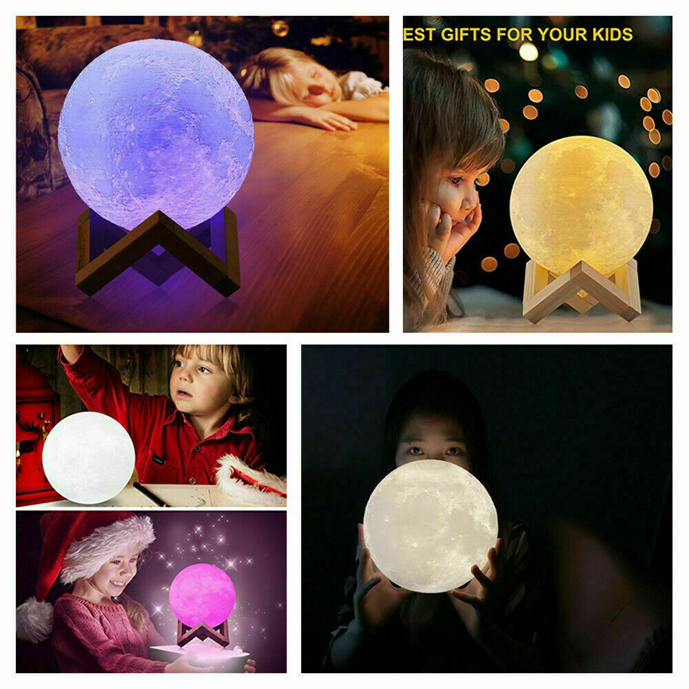 3D Lunar Moon Lamp Dimmable Moonlight LED Night Light Touch Pat Remote, 20cm