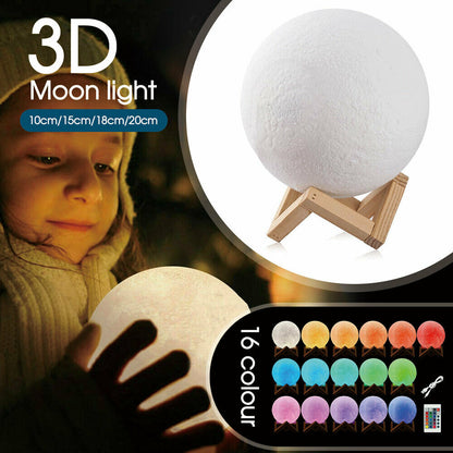 3D Lunar Moon Lamp Dimmable Moonlight LED Night Light Touch Pat Remote, 20cm
