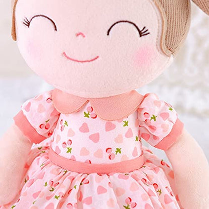 Gloveleya Baby Doll Girl Gifts Plush Toys Soft Dolls Baby Gifts Cherry Girl Pink 14 Inches with Gift Box