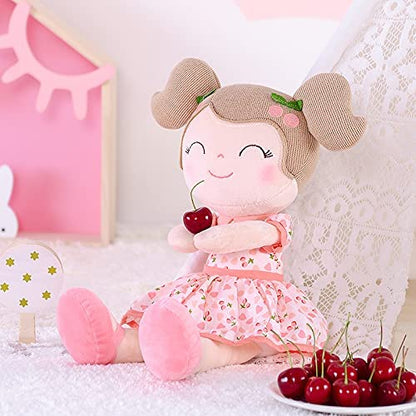 Gloveleya Baby Doll Girl Gifts Plush Toys Soft Dolls Baby Gifts Cherry Girl Pink 14 Inches with Gift Box