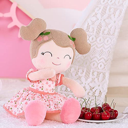 Gloveleya Baby Doll Girl Gifts Plush Toys Soft Dolls Baby Gifts Cherry Girl Pink 14 Inches with Gift Box