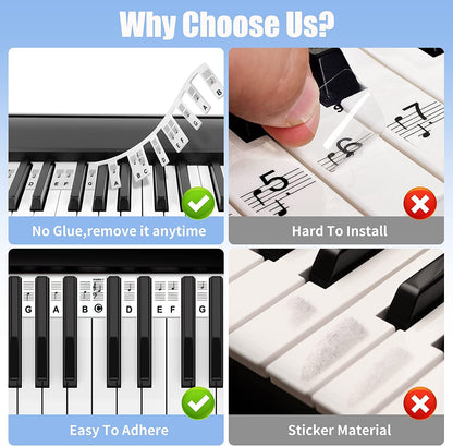 Removable Piano Keyboard Note Labels Reusable Silicone Stickers 88/61 Keys