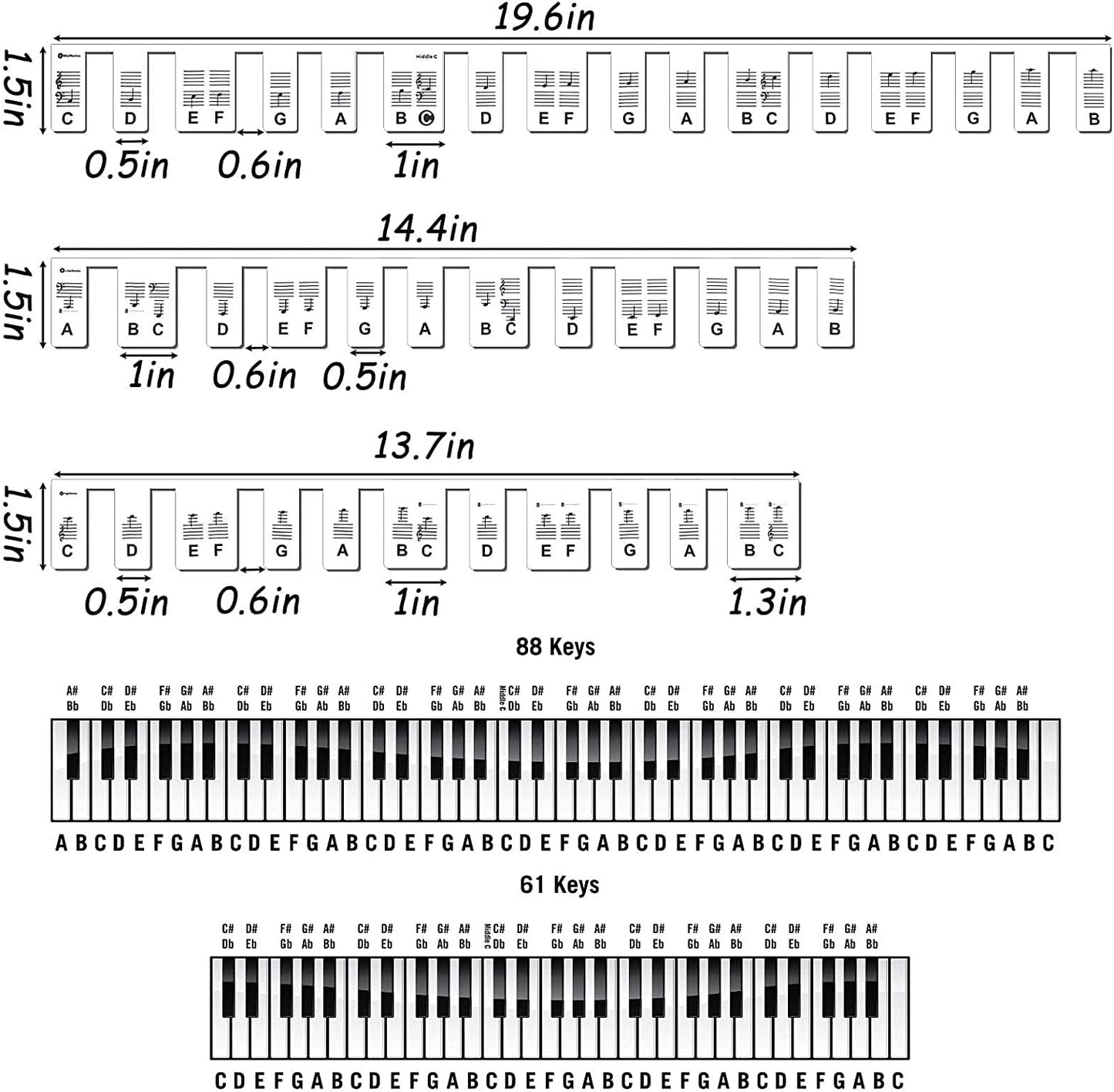 Removable Piano Keyboard Note Labels Reusable Silicone Stickers 88/61 Keys