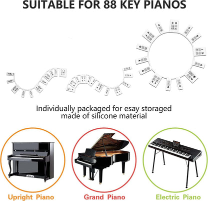 Removable Piano Keyboard Note Labels Reusable Silicone Stickers 88/61 Keys