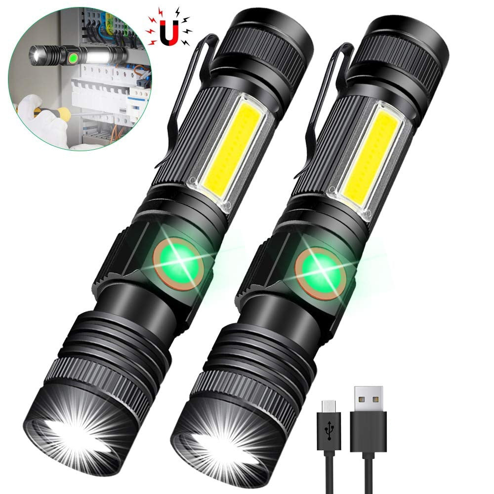 2x Super Bright Tactical Flashlight Rechargeable COB Torch Light Magnetic Light