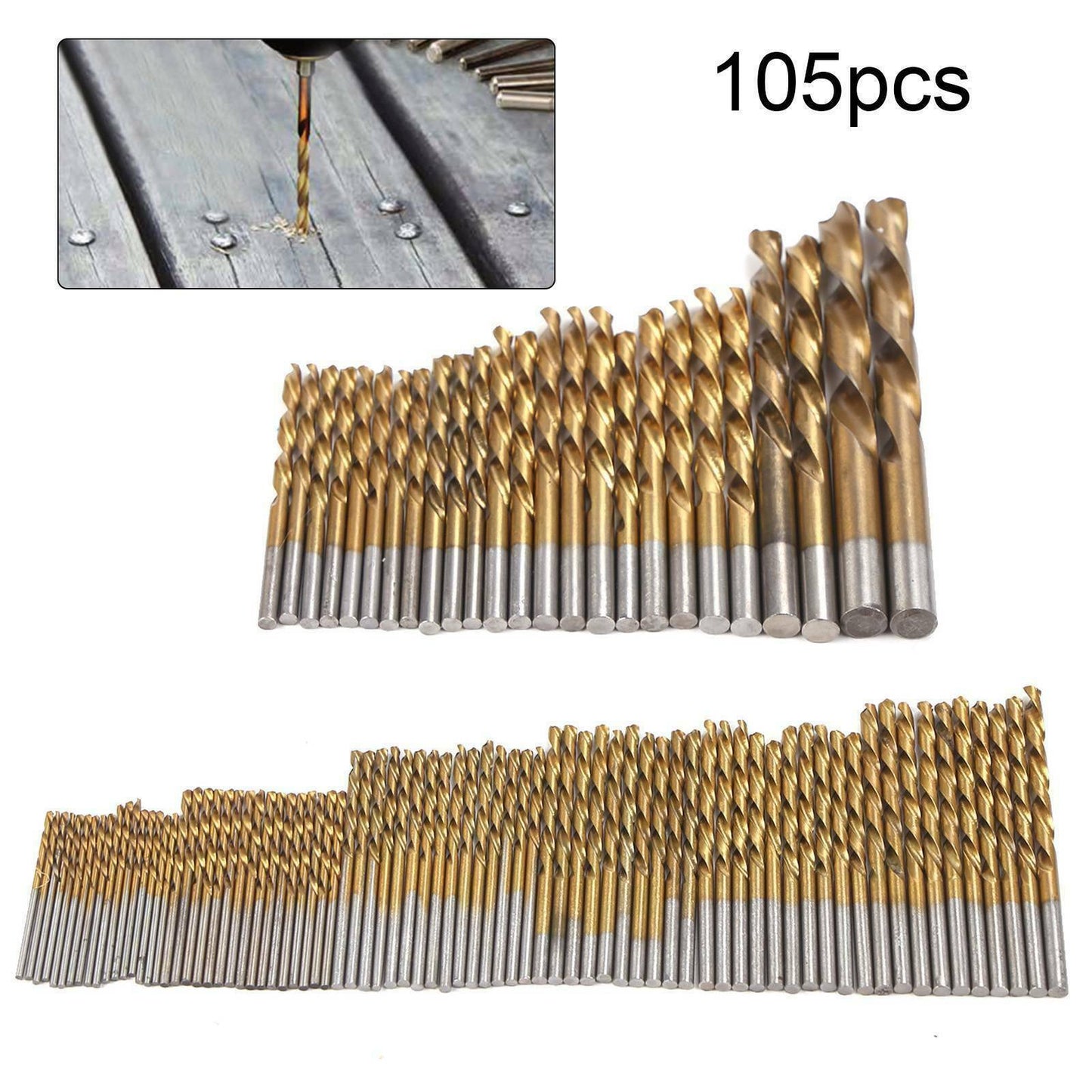 105Piece Drill Bits Set Workshop High Speed Steel HSS 1-10mm Titanium Coated