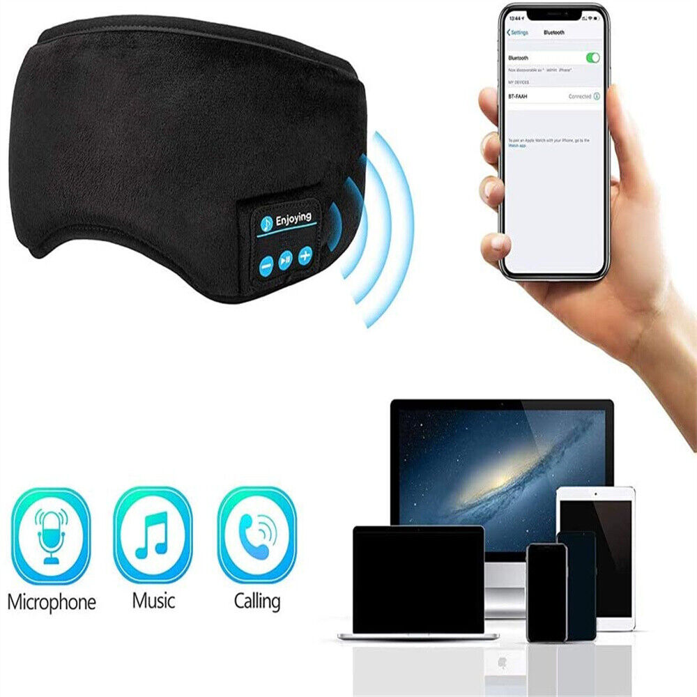 Wireless Bluetooth 5.0 Stereo Eye Mask Headphones Earphone Sleep Music Mask PB, Black