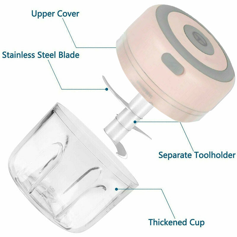 250ml Electric Garlic Food Chopper Vegetable Chopper Grinder Blender Crusher (Pink)