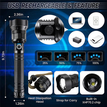 9900000Lumens Super Bright Tactical Flashlight Zoomable Rechargeable Torch Light