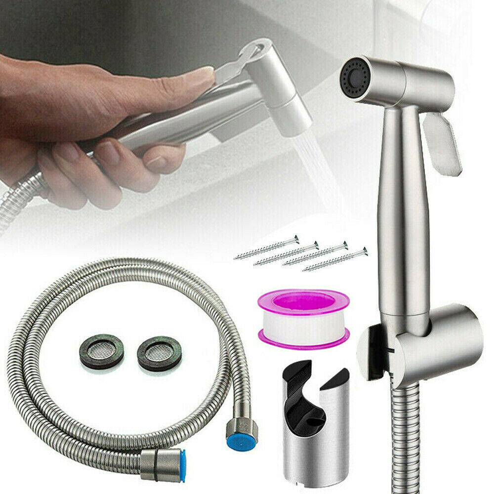 Shower Head Douche Hand Held Bidet Toilet Spray Jet Diverter Shattaf Kit Silver Chrome