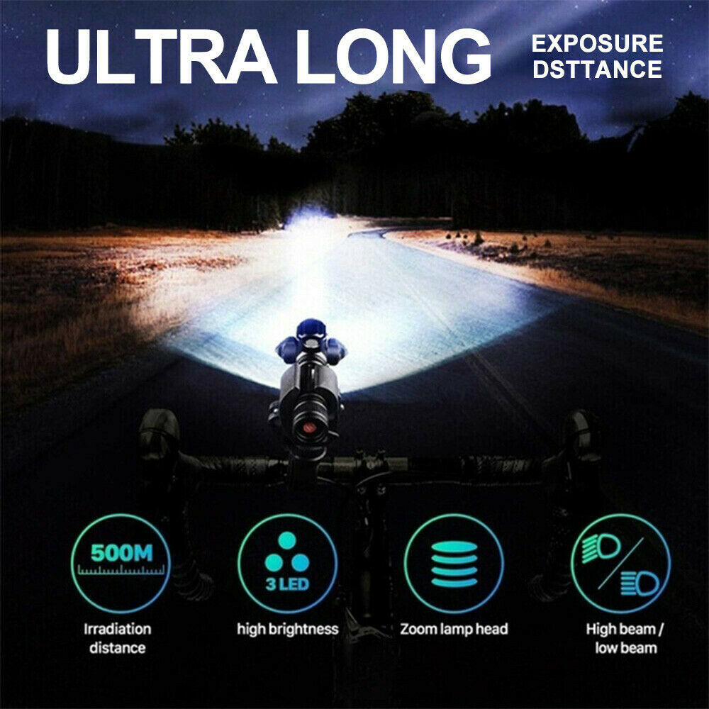 Torch Front & Rear Set Bike Bicycle Mountain LED Lights Rechargeable Lamp USB AU