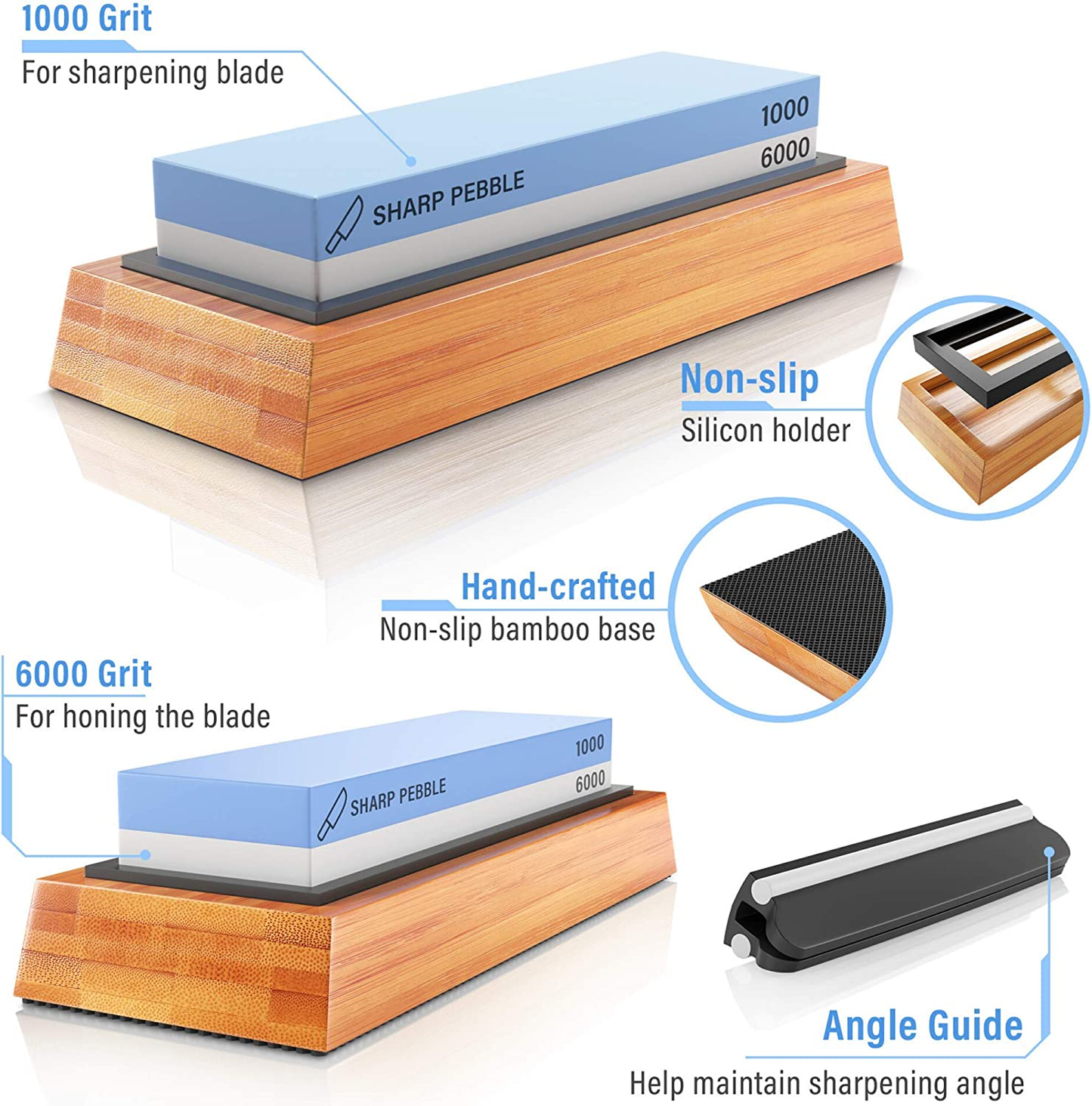 Sharp Pebble Premium Whetstone Knife Sharpening Stone 2 Side Grit 1000/6000