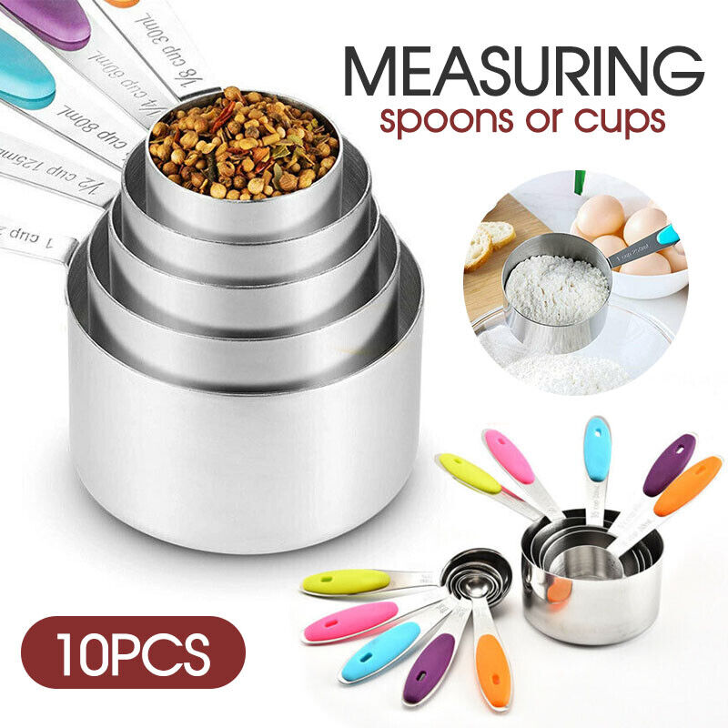 10PCS measuring spoons cups stainless steel baking teaspoon kitchen gadget kit