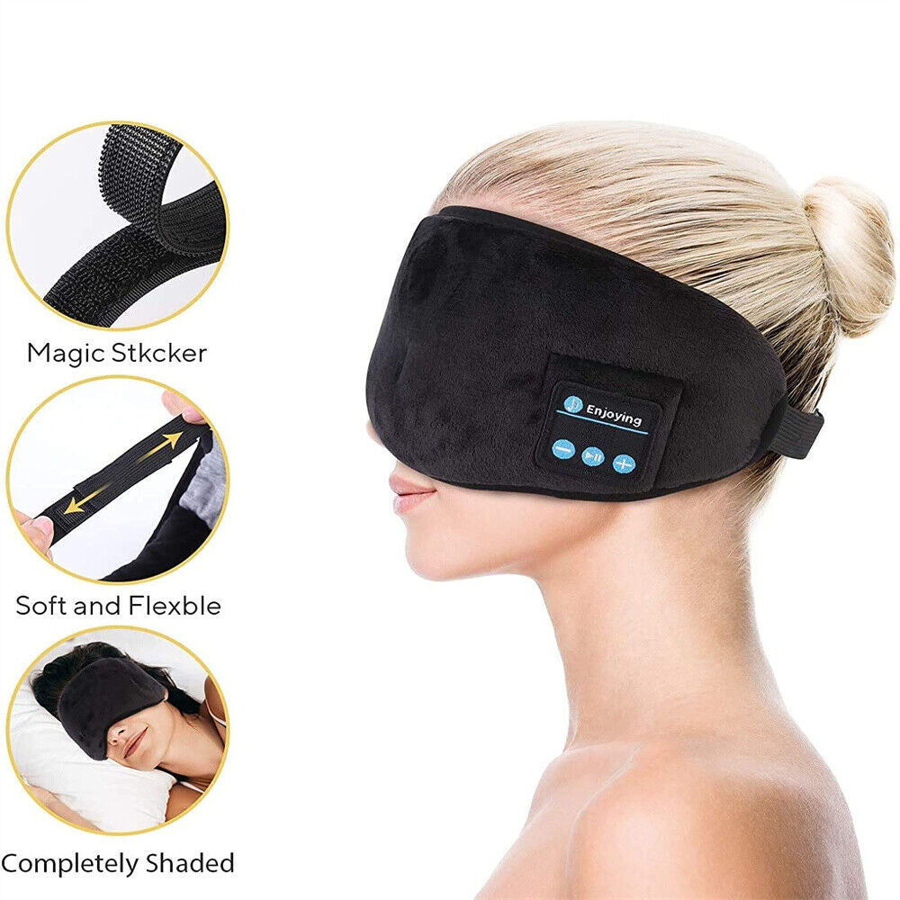 Wireless Bluetooth 5.0 Stereo Eye Mask Headphones Earphone Sleep Music Mask PB, Black