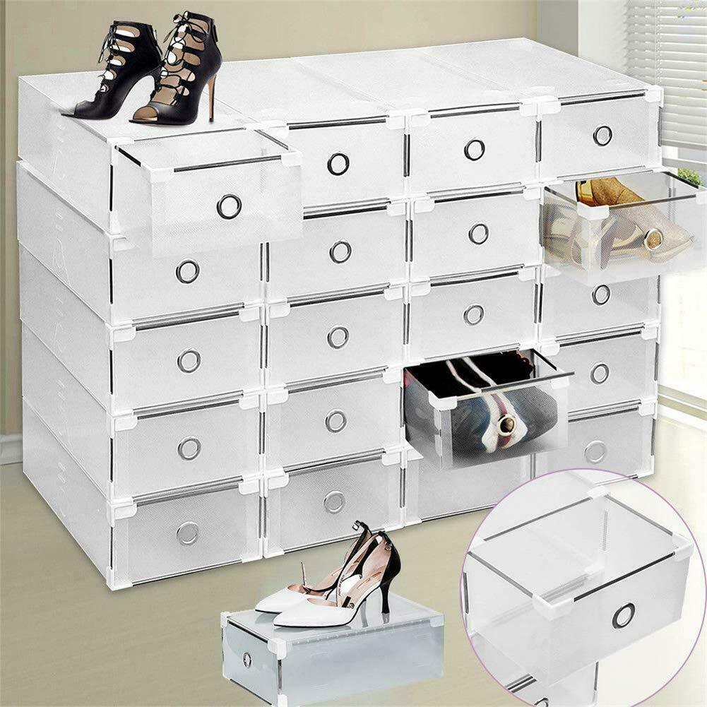 20pcs Stackable Foldable Clear Shoe Storage Cases Drawer Boxes Wardrobe