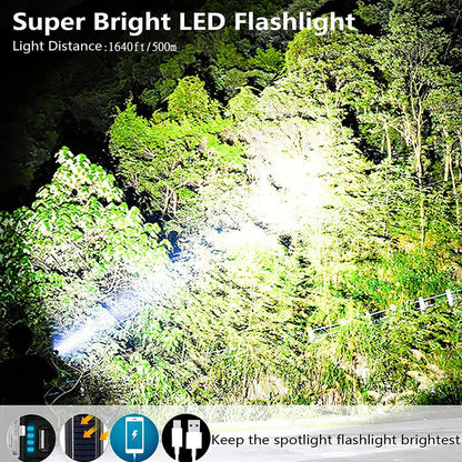 Solar LED Searchlight USB Rechargeable Spotlight Flashlight Torch Power Bank