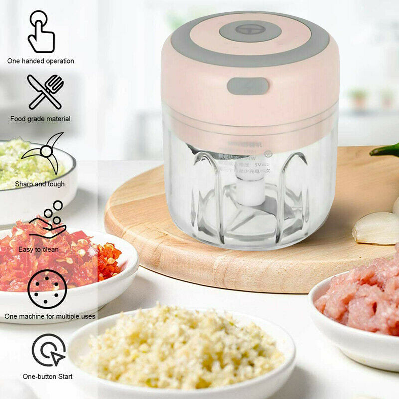 250ml Electric Garlic Food Chopper Vegetable Chopper Grinder Blender Crusher (Pink)