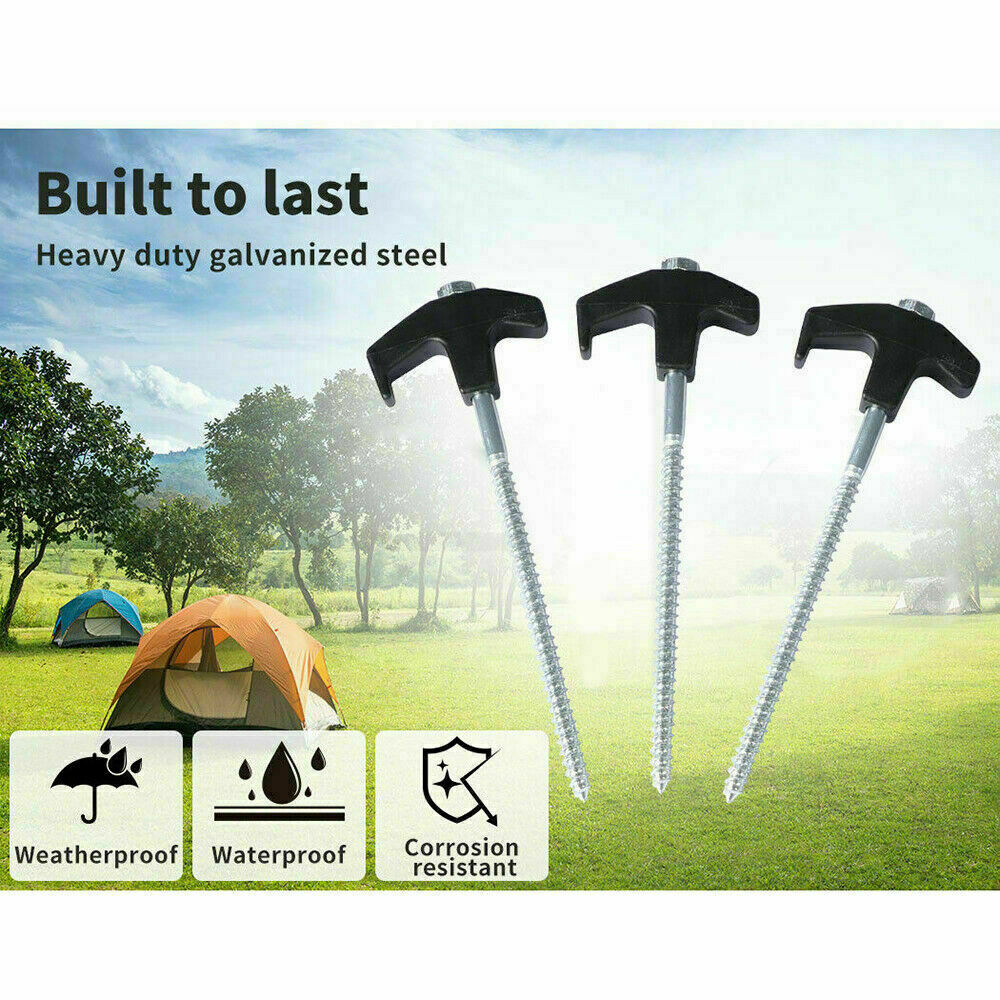 20x Camping Tent Pegs Heavy Duty Screw Steel In Ground Camping Outdoor Stakes