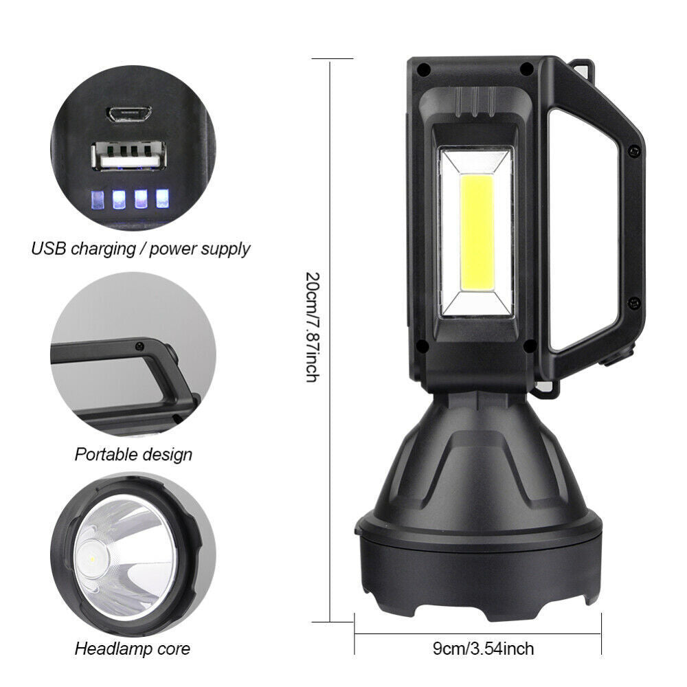 Solar LED Searchlight USB Rechargeable Spotlight Flashlight Torch Power Bank