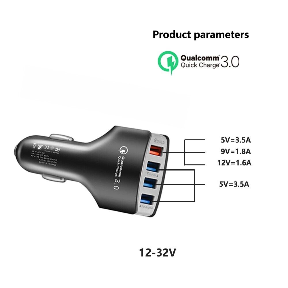 Genuine Multi 4 USB Ports Car Lighter Socket Fast Charging Charger & 2+1 Type C