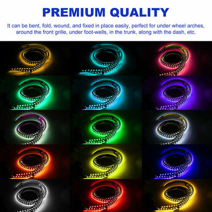 RGB 4X Strip LED Rock Underbody Underglow Light Tube Under Car Truck Neon Kits